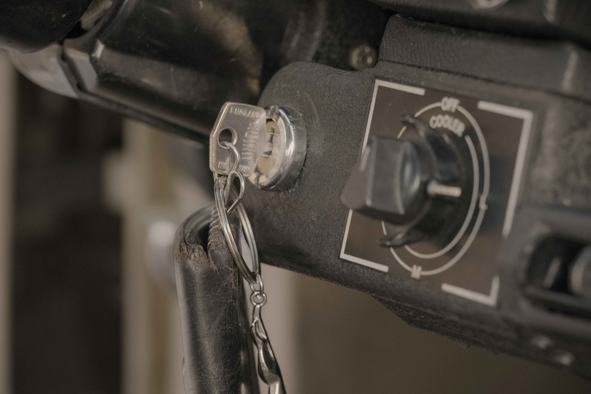 Original Jaguar key in the ignition