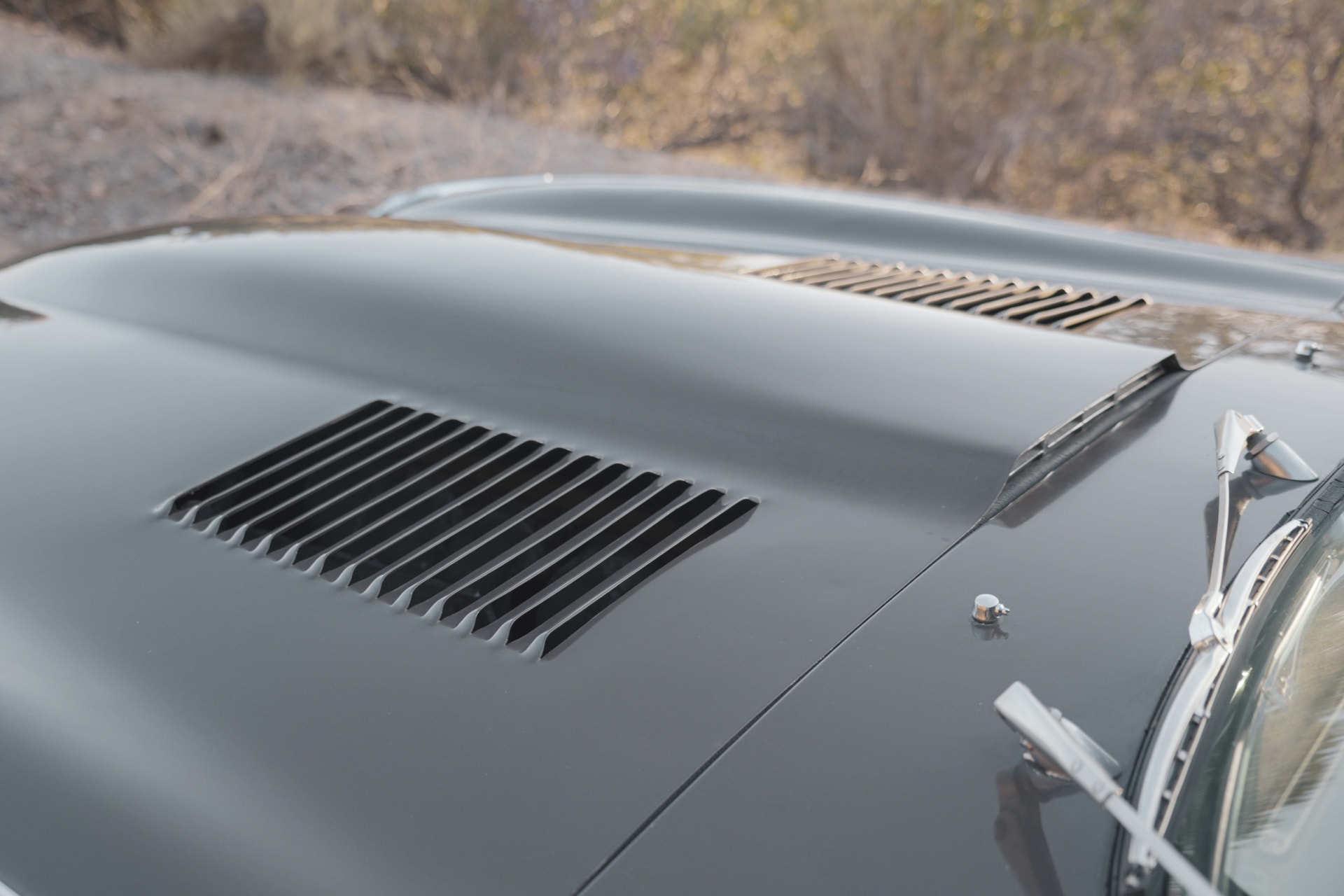 Jaguar E-Type bonnet vents and windscreen detail