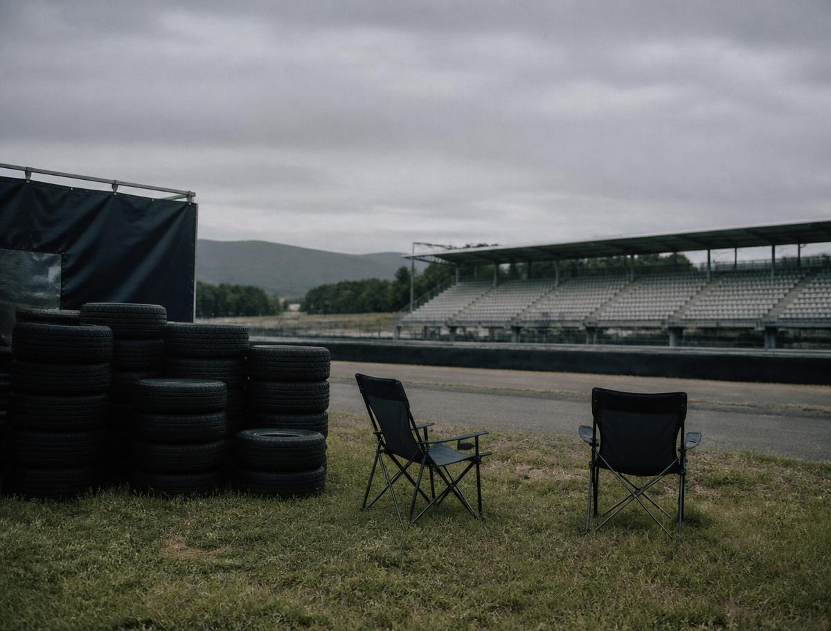 Quiet paddock on a grey race morning